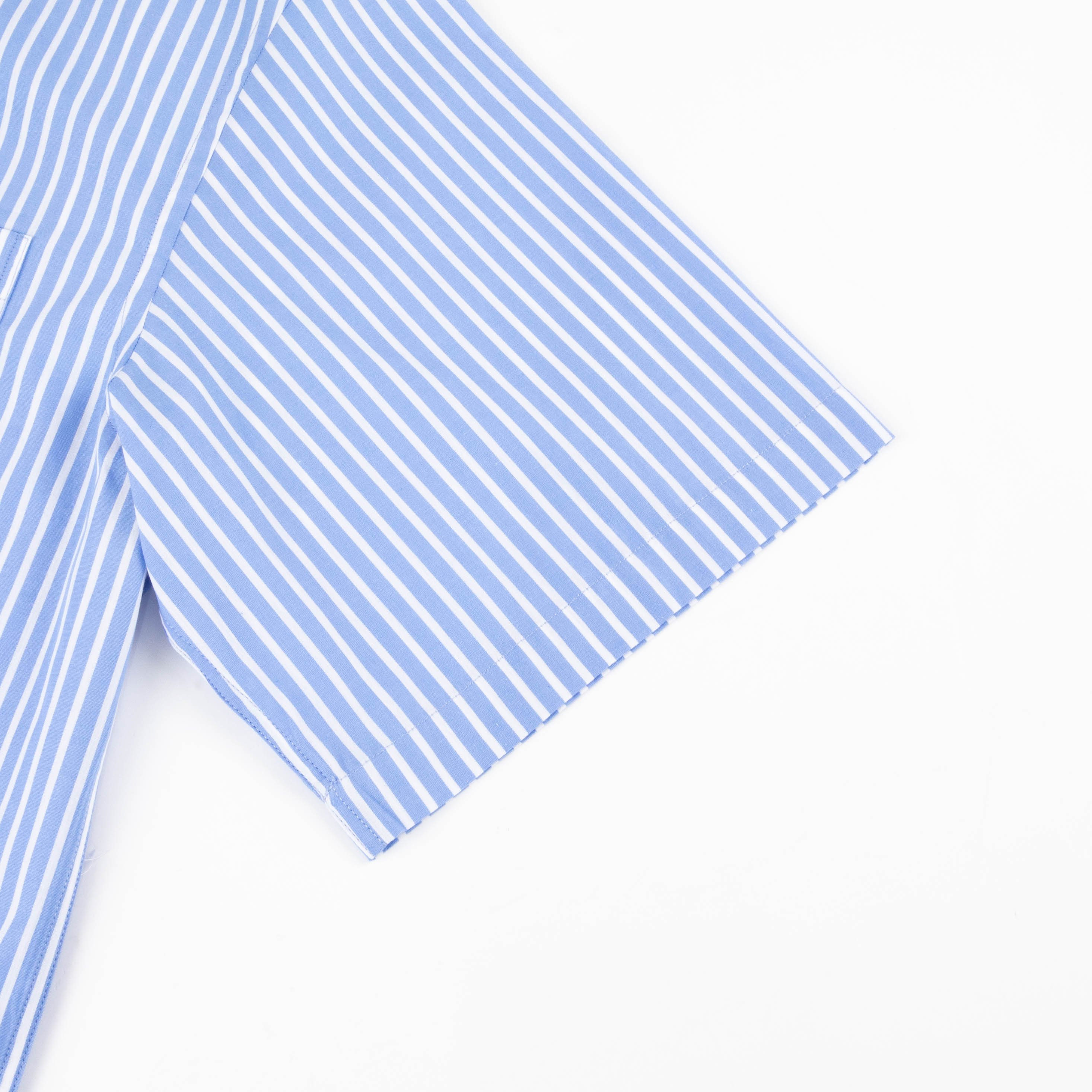 wholesale stripes pattern, cropped boxy fit short sleeve, 100%cotton fabric shirt for men