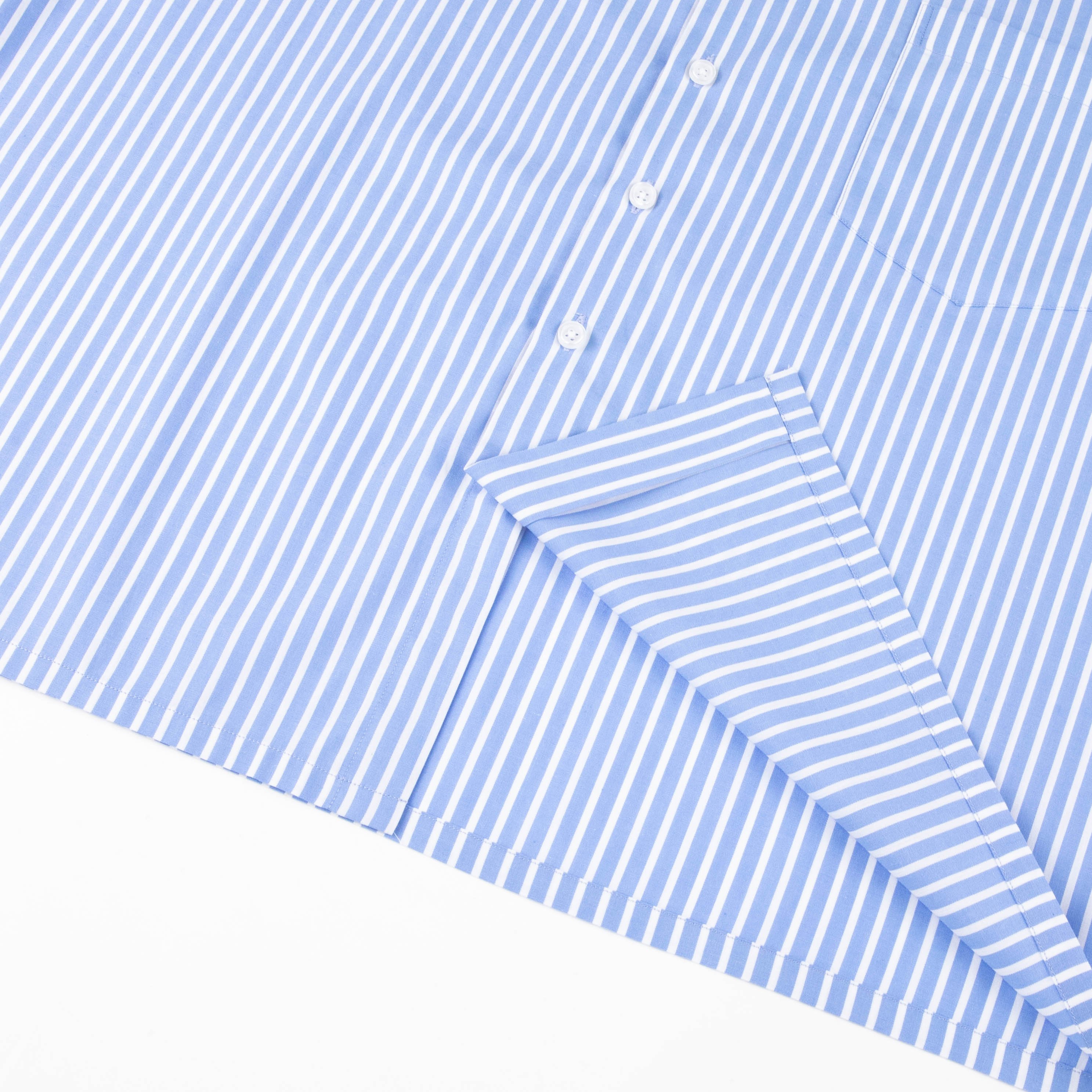 wholesale stripes pattern, cropped boxy fit short sleeve, 100%cotton fabric shirt for men