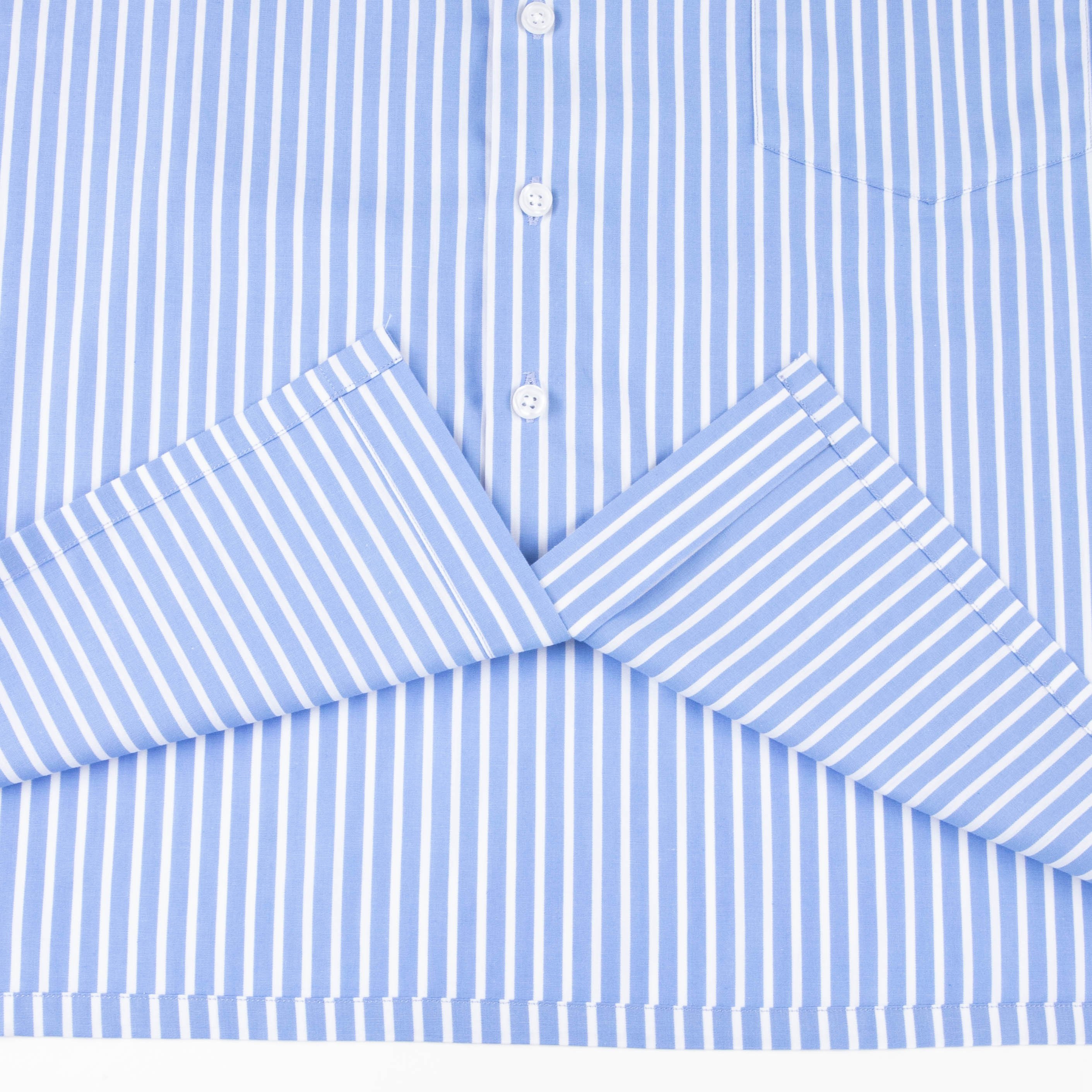 wholesale stripes pattern, cropped boxy fit short sleeve, 100%cotton fabric shirt for men