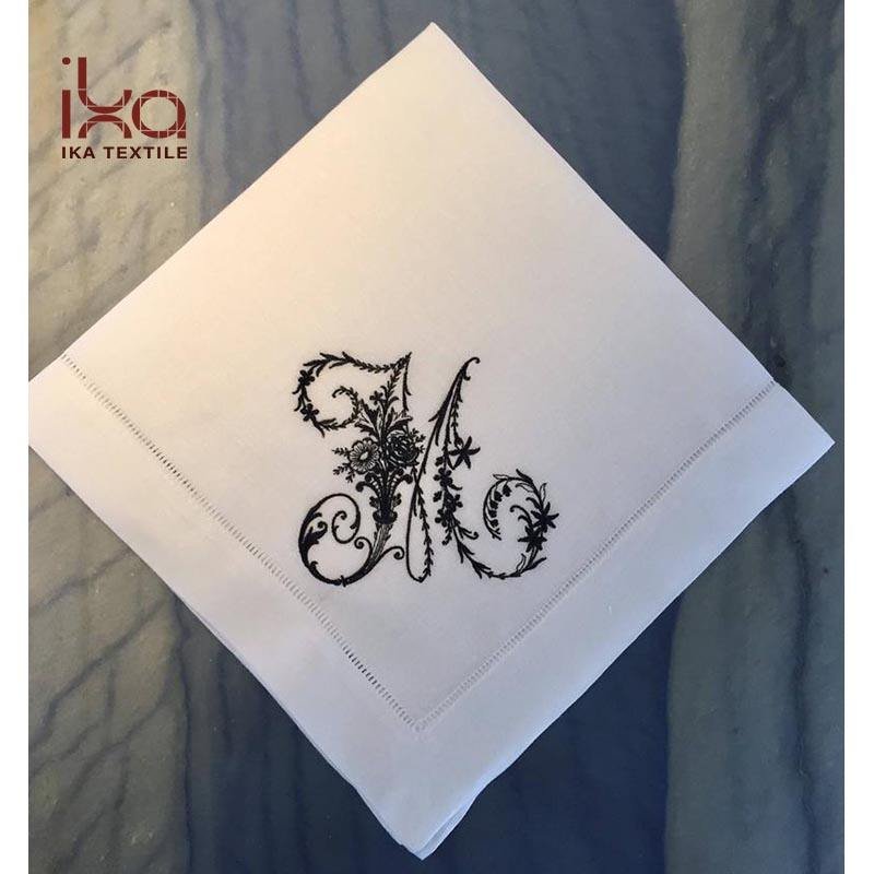 Custom Personalized 100% Washed Hemstitch Linen Dinner Napkins with Logo Embroidery