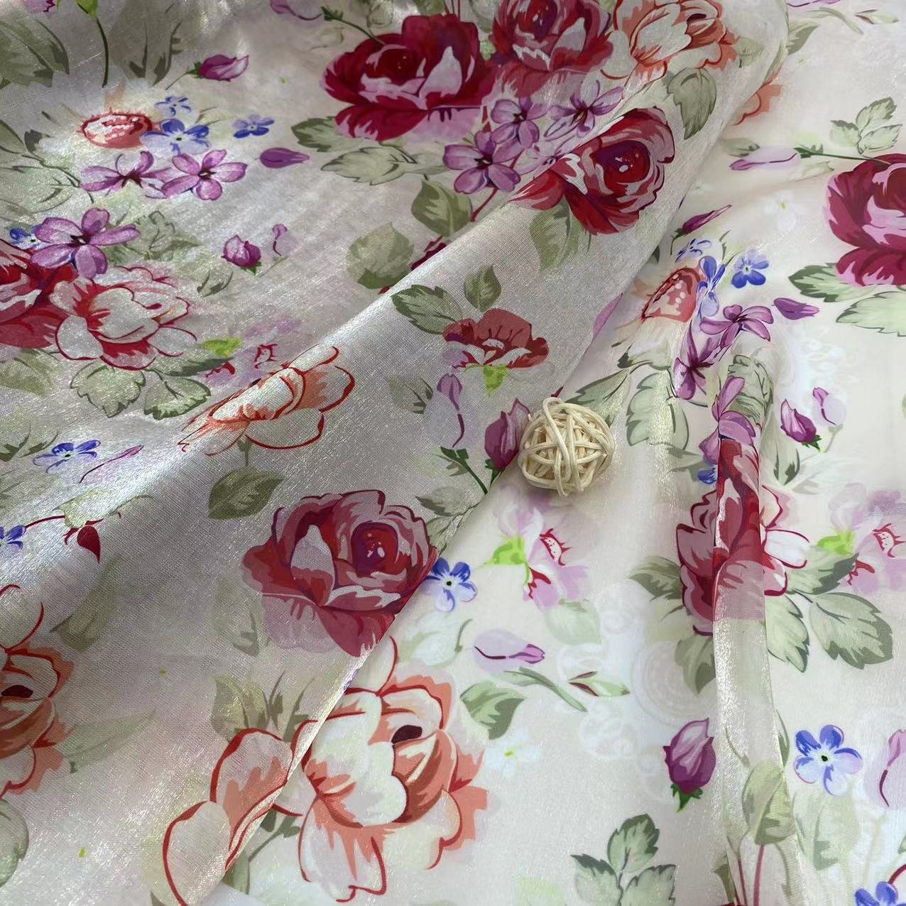 High Quality Polyester Soft Shiny Lightweight Beautiful Flowers Design Pattern Liquid Organza Fabric for women dress