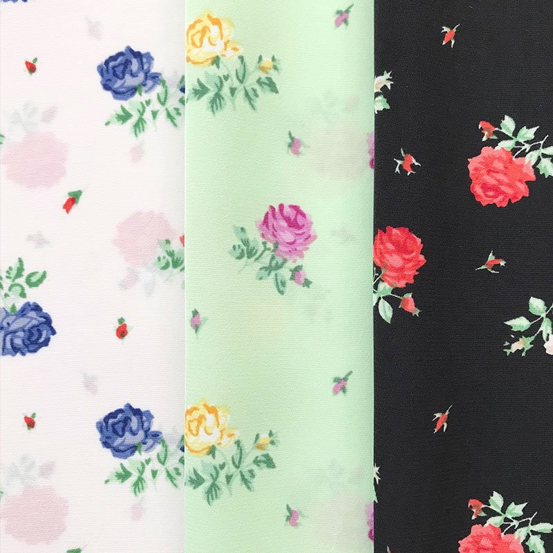 New flower rose pattern fabric Japanese polyester print silk chiffon fabric garment