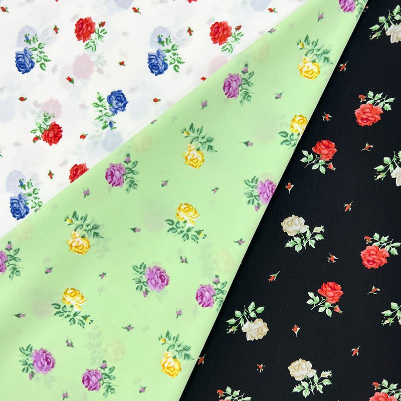 New flower rose pattern fabric Japanese polyester print silk chiffon fabric garment