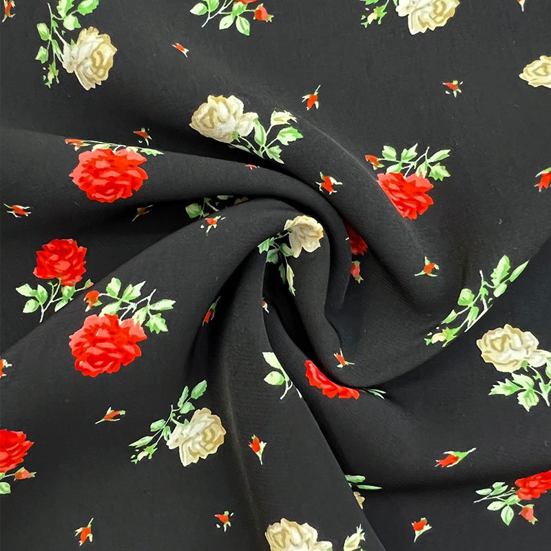 New flower rose pattern fabric Japanese polyester print silk chiffon fabric garment