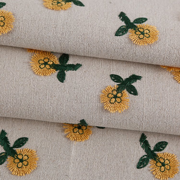 Width 125 cm Colorful 3 D daisy plant flowers plain embroidery fabric Cotton Linen Rayon Fabric for cheongsam dress bag