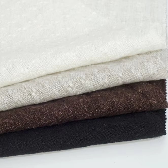 #1294 Sample order unique design french linen yarn dyed jacquard stock white100%linen fabric