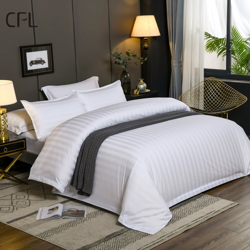 200TC--1000TC hotel textile bed linen plain white satin fabric hotel cheap stripe bedsheet 100% pure cotton