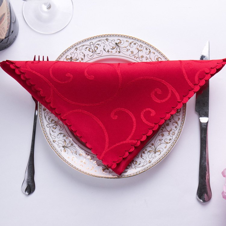 Wholesale price Pink Solid Color Washable Re-usable 100% polyester Damask table linen wedding banquet napkin for restaurant