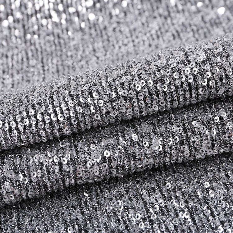 Polyester stretch lurex pleter glitter 3mm silver sequin fabric for club dress S-10358