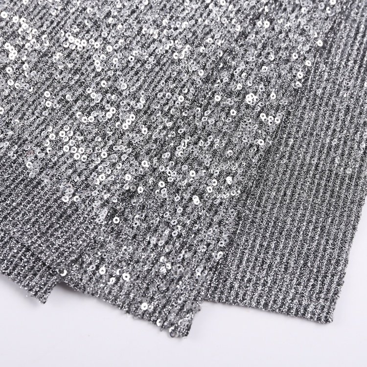 Polyester stretch lurex pleter glitter 3mm silver sequin fabric for club dress S-10358
