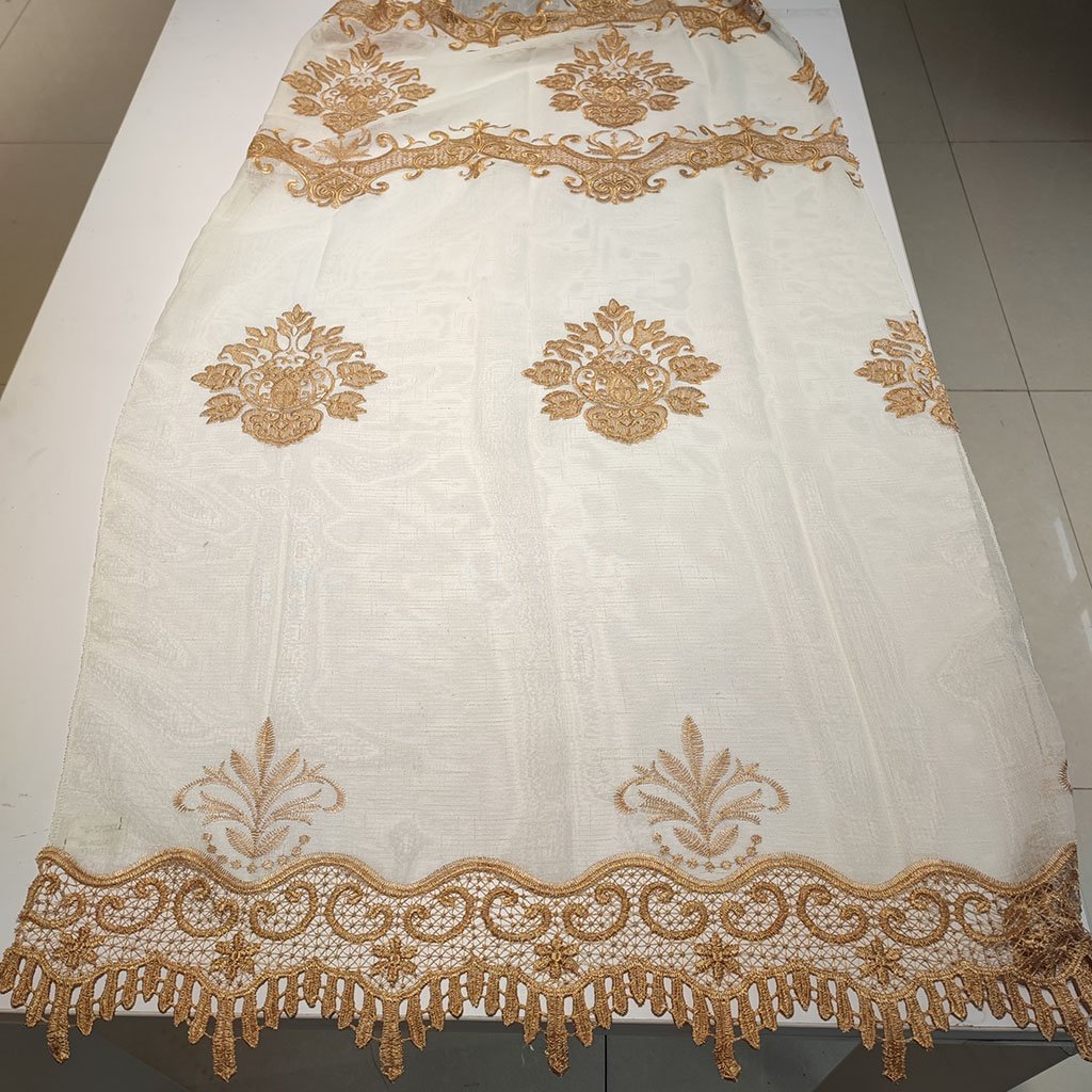 100%polyester linen look embroidery fabric curtain for the living room