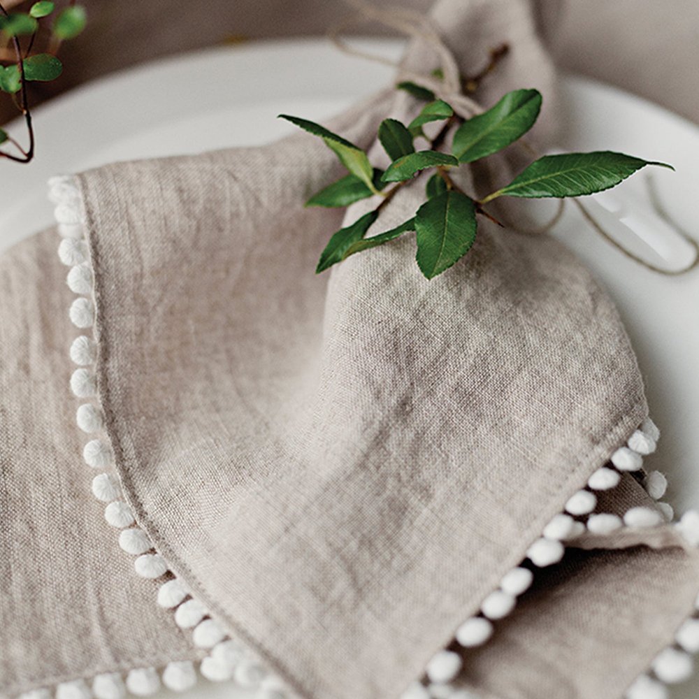 Lace trim cotton linen cloth Napkin for hotel pure Linen placemat for hotel organic embroidered Linen cotton Wedding Napkins