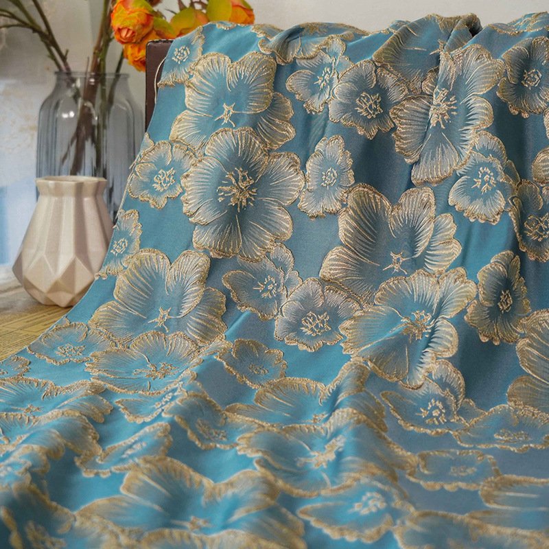 High quality 100%polyester woven customize fashion 3D gold flower yarn dyed brocade jacquard fabrics for dress