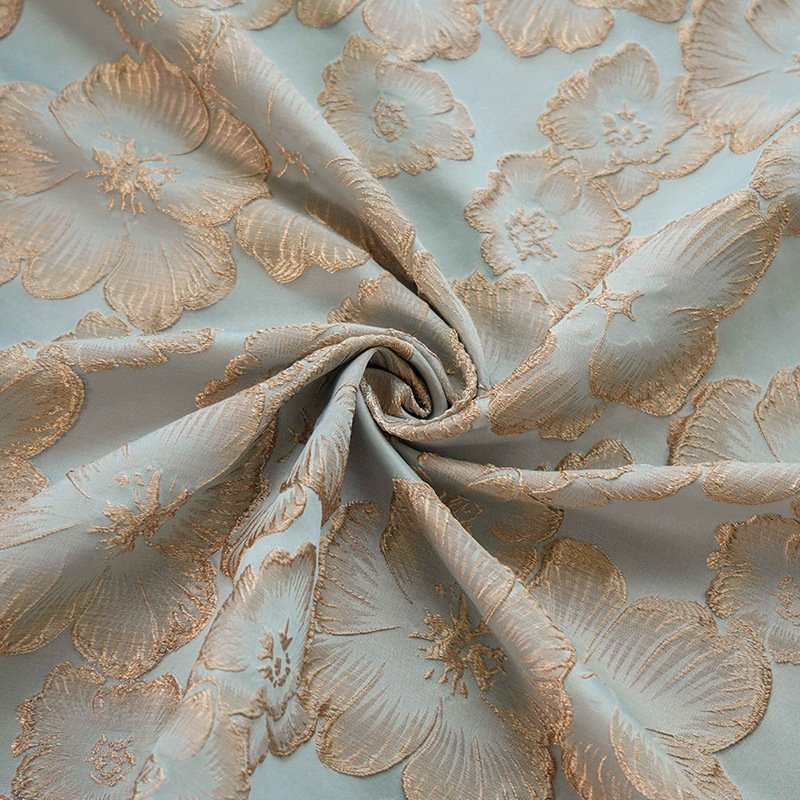 High quality 100%polyester woven customize fashion 3D gold flower yarn dyed brocade jacquard fabrics for dress
