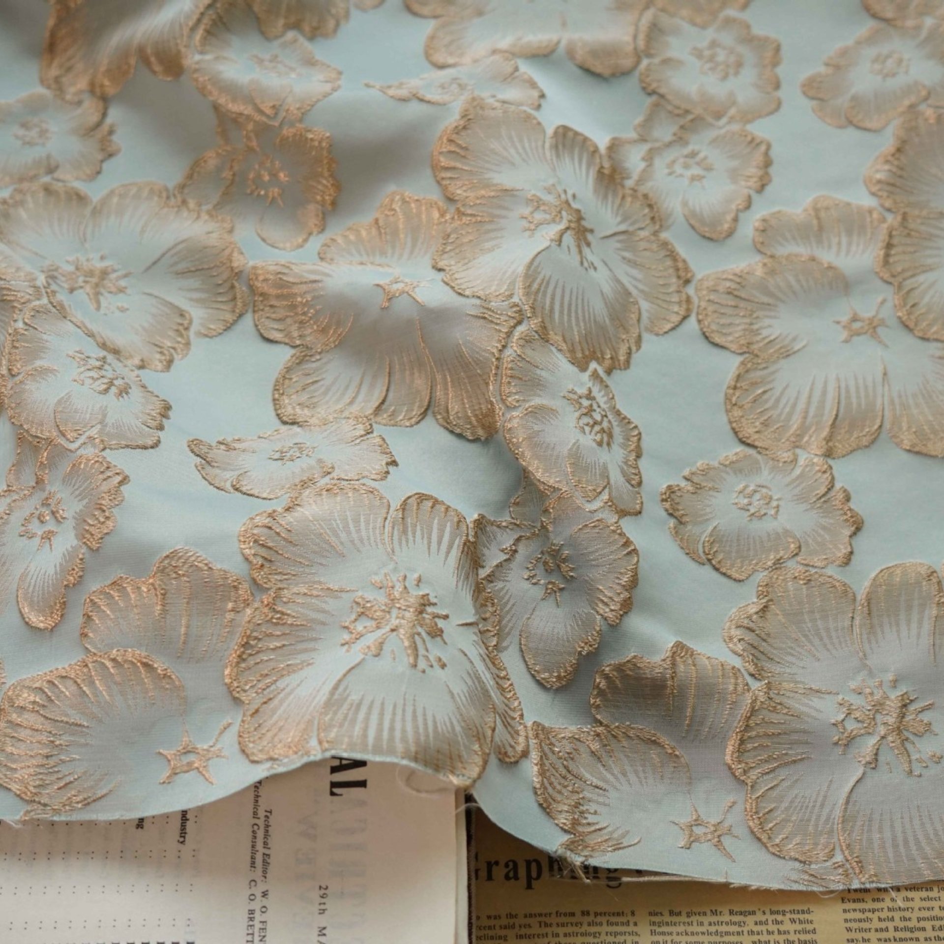 High quality 100%polyester woven customize fashion 3D gold flower yarn dyed brocade jacquard fabrics for dress