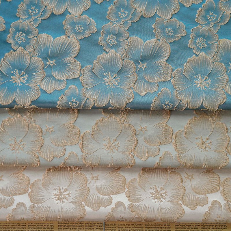 High quality 100%polyester woven customize fashion 3D gold flower yarn dyed brocade jacquard fabrics for dress