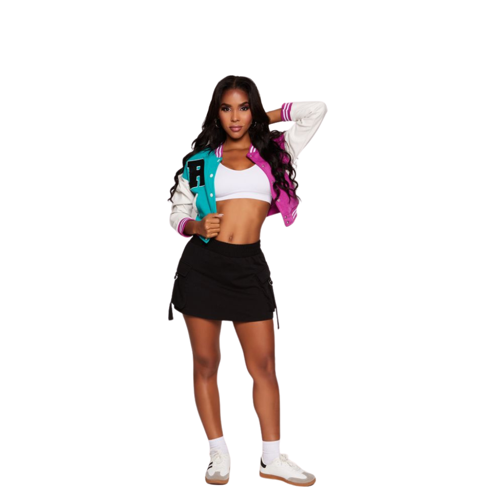 Women's Purple Varsity Jacket Crop Top Low MOQ Wool Leather Baseball Basketball Varsity Jacket Embroidery Rivet Fabric