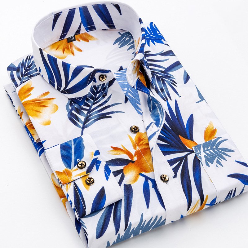 Fashion Style ODM & OEM Long Sleeve Square Collar Shirt Camisa casual estampada para hombre Soft Fabric Men Casual Printed Shirt