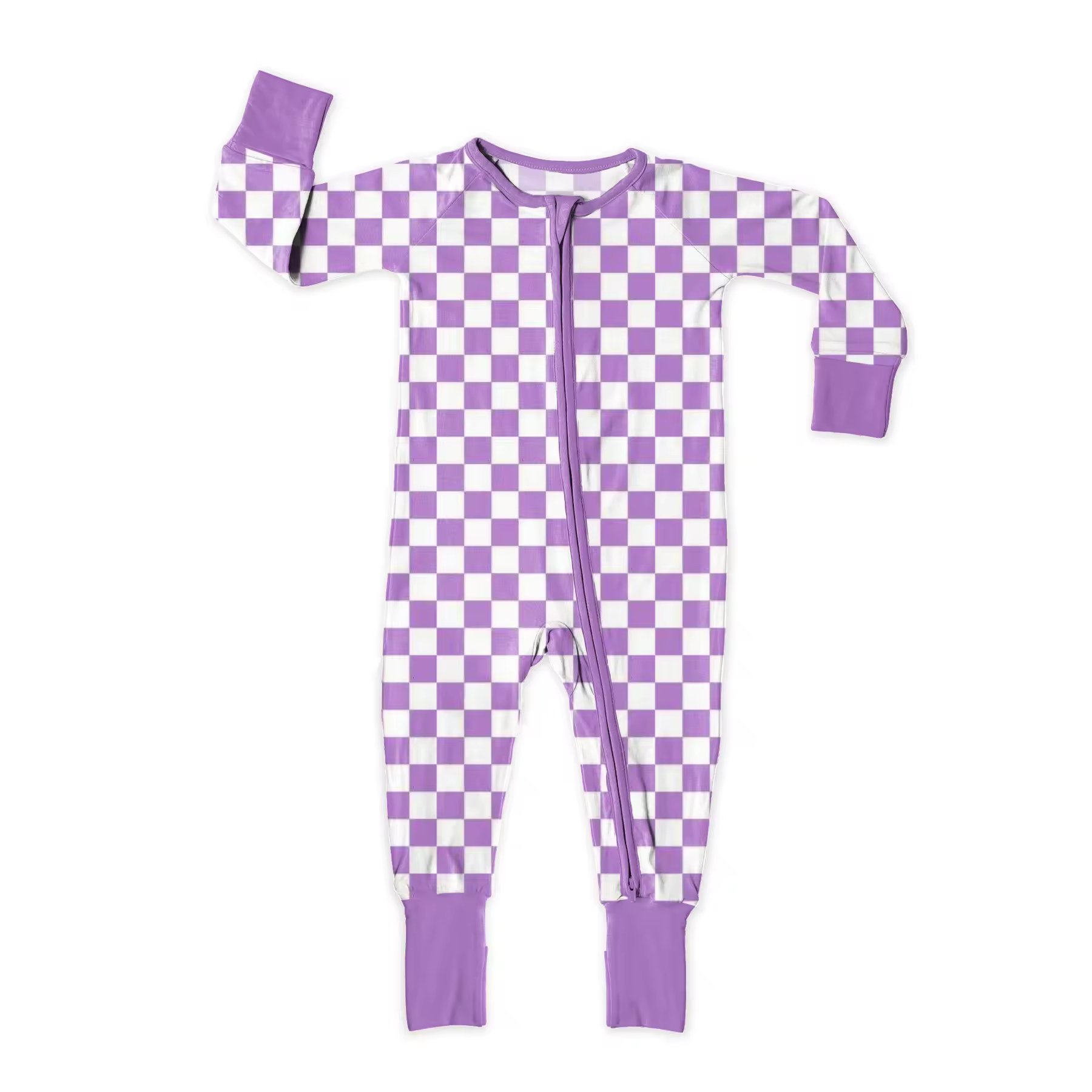 Custom Checker Print Double Zipper Kids Bamboo Clothing Baby Romper Knitted Bamboo Fiber Fabric Romper Bodysuit Bodysuit Baby