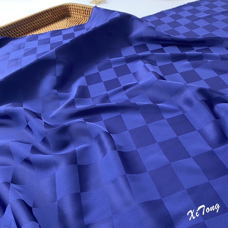 CLOTHING FABRIC NEW DESIGN 100% POLYESTER SATIN FABRIC CHECKERBOARD JACQUARD SATIN FOR FASHION LADY'S GARMENTS