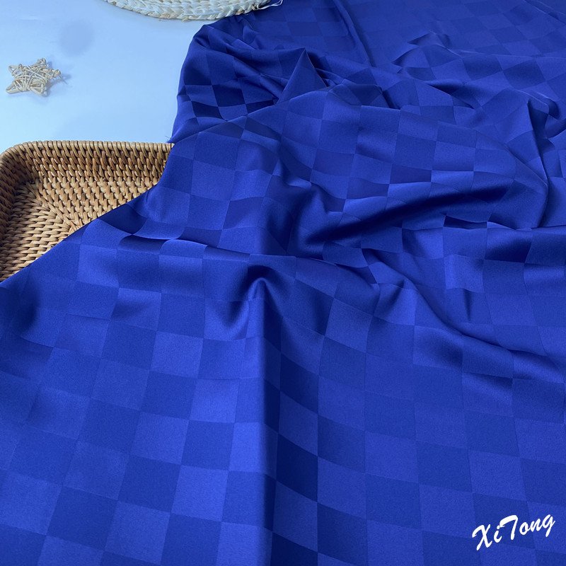CLOTHING FABRIC NEW DESIGN 100% POLYESTER SATIN FABRIC CHECKERBOARD JACQUARD SATIN FOR FASHION LADY'S GARMENTS