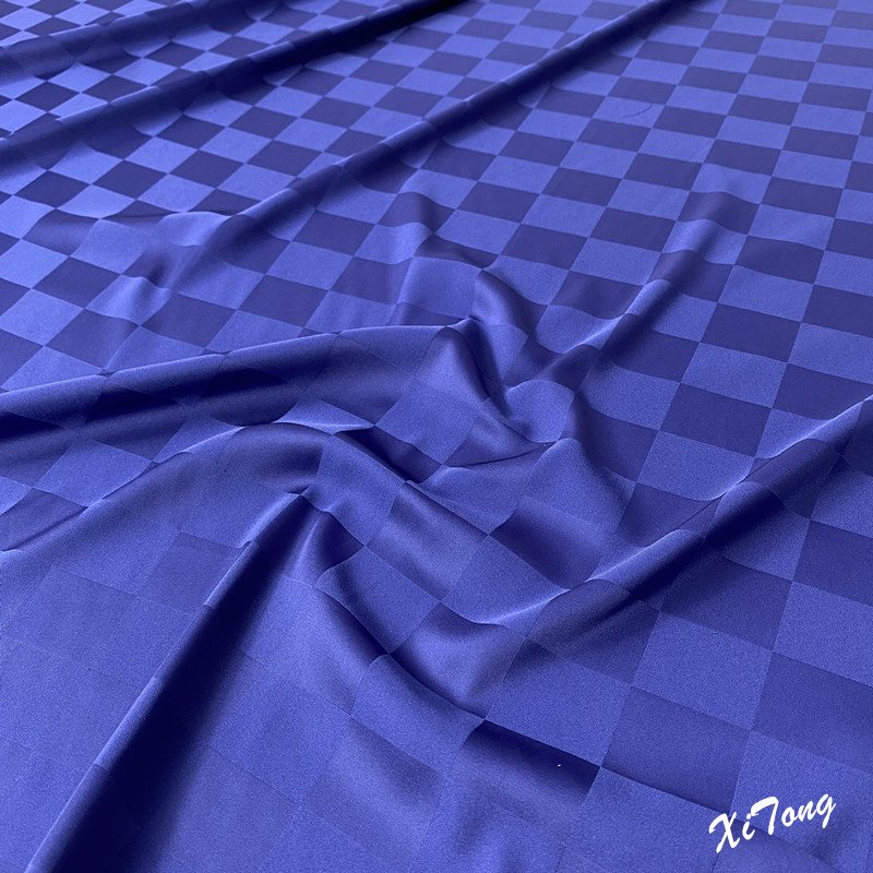CLOTHING FABRIC NEW DESIGN 100% POLYESTER SATIN FABRIC CHECKERBOARD JACQUARD SATIN FOR FASHION LADY'S GARMENTS