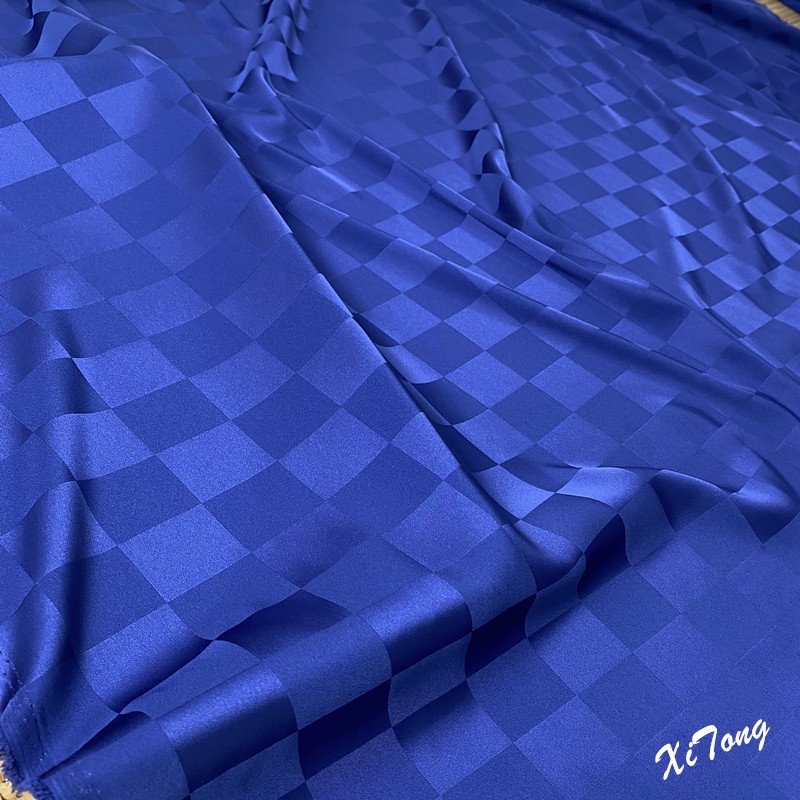 CLOTHING FABRIC NEW DESIGN 100% POLYESTER SATIN FABRIC CHECKERBOARD JACQUARD SATIN FOR FASHION LADY'S GARMENTS