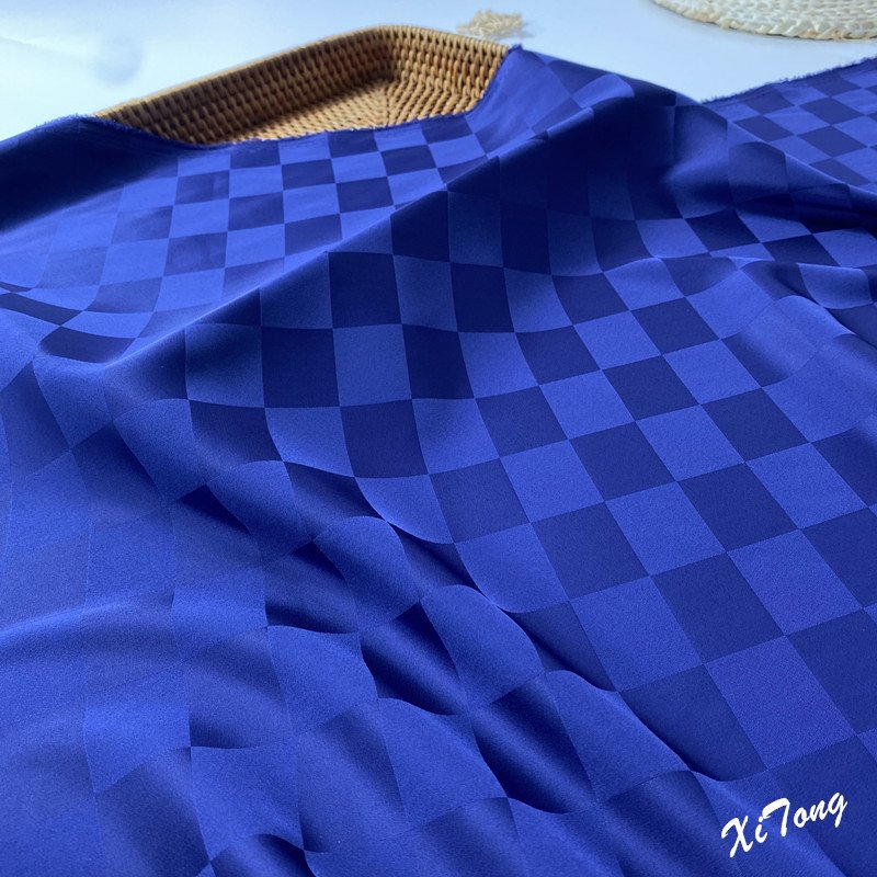 CLOTHING FABRIC NEW DESIGN 100% POLYESTER SATIN FABRIC CHECKERBOARD JACQUARD SATIN FOR FASHION LADY'S GARMENTS