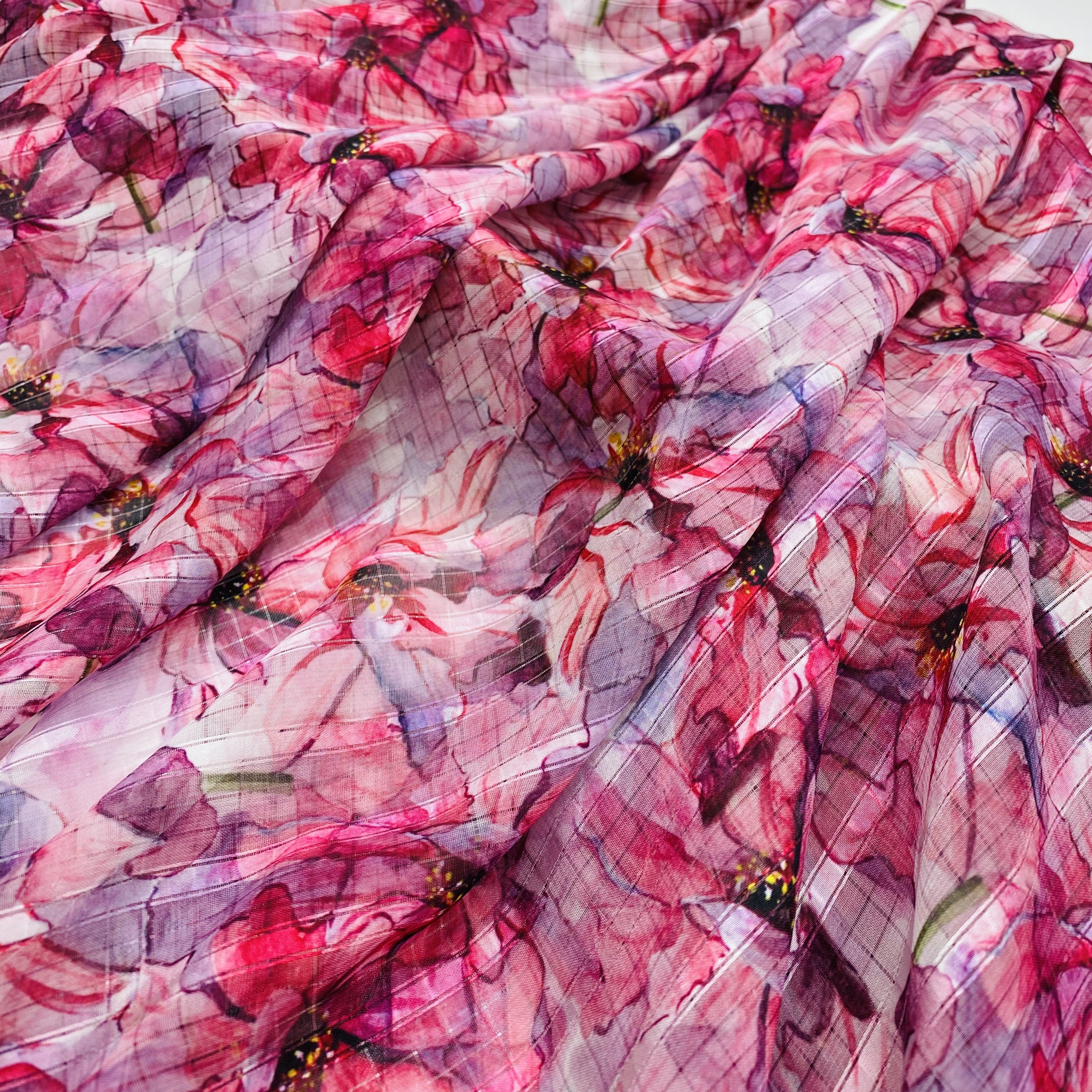 xitong textile 100% polyester fabric suppliers floral print fabric Hollow chiffon stripe printed fabric for clothing