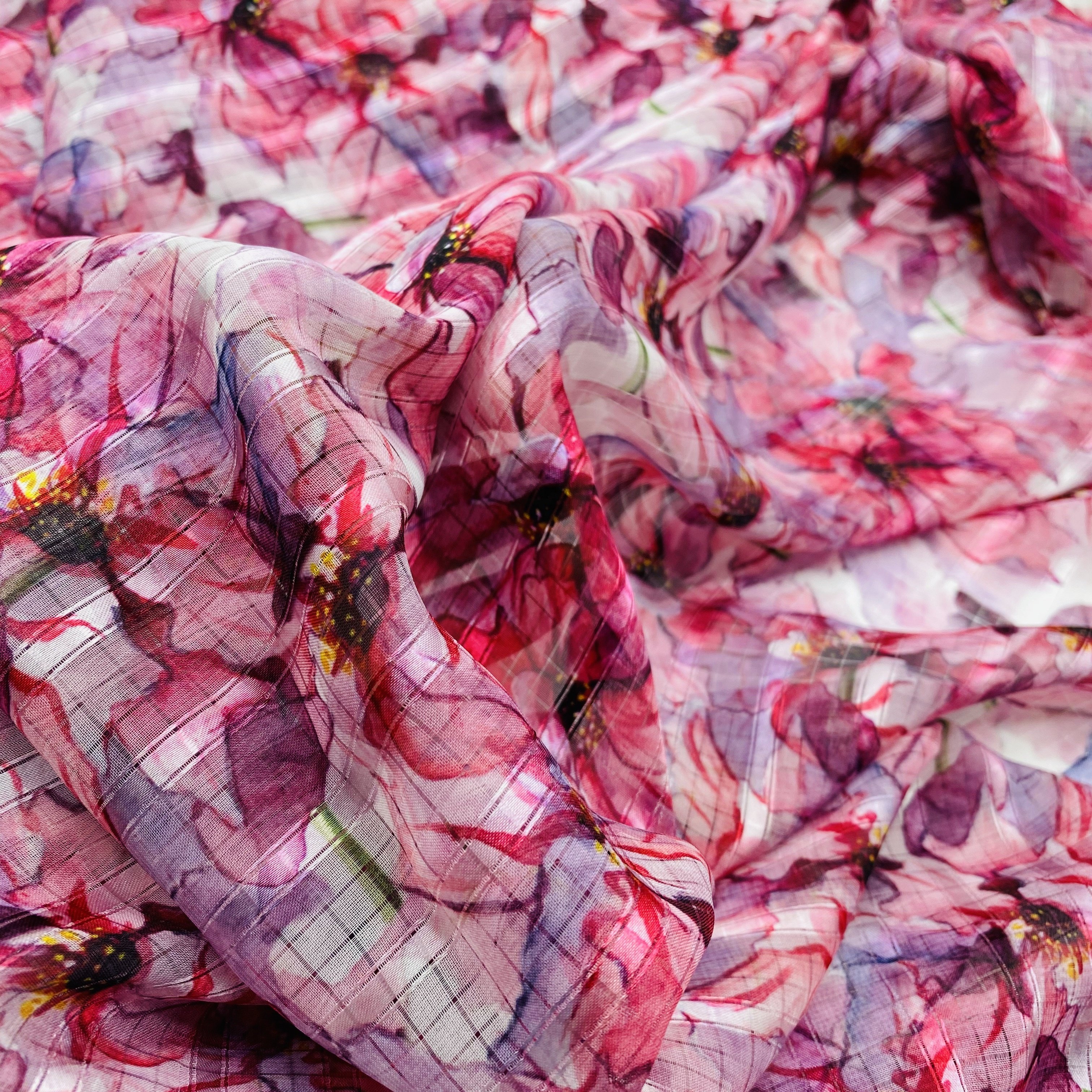 xitong textile 100% polyester fabric suppliers floral print fabric Hollow chiffon stripe printed fabric for clothing