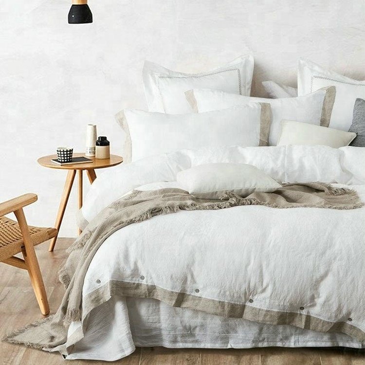 wholesale french white luxury pure linen Duvet cover set linen bedding set