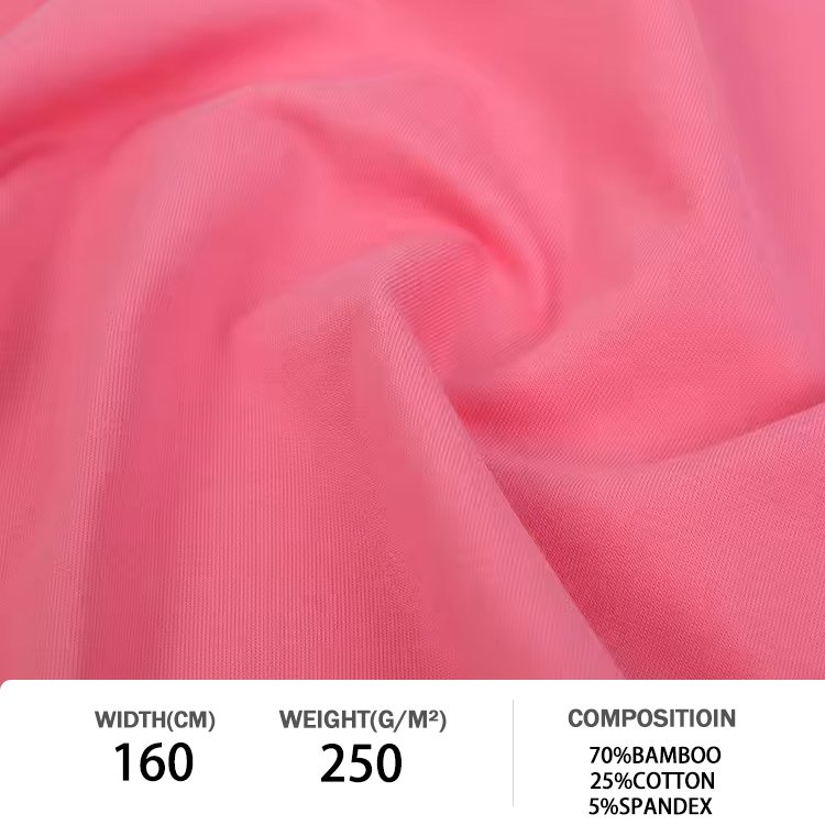 Wholesale 250gsm Knitted 70% Bamboo 25% Cotton Stretch 5% Spandex French Terry Fabric Bamboo Shirt Fabric for Hoodies Clothes