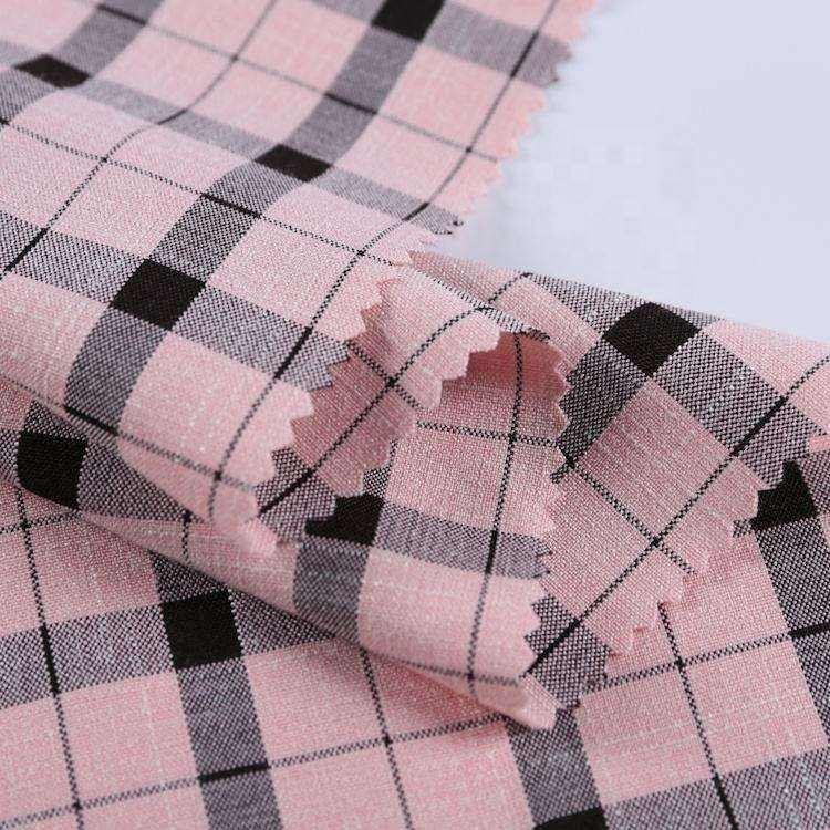 Good quality wholesale price 200GSM polyester rayon bamboo fiber and spandex plaid check TR woven fabric for t-shirt or skirt