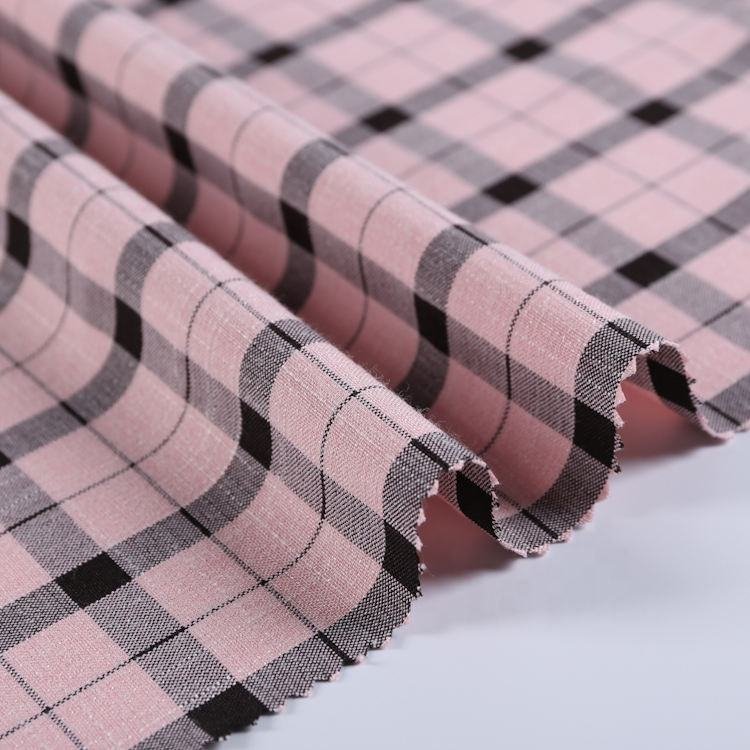 Good quality wholesale price 200GSM polyester rayon bamboo fiber and spandex plaid check TR woven fabric for t-shirt or skirt