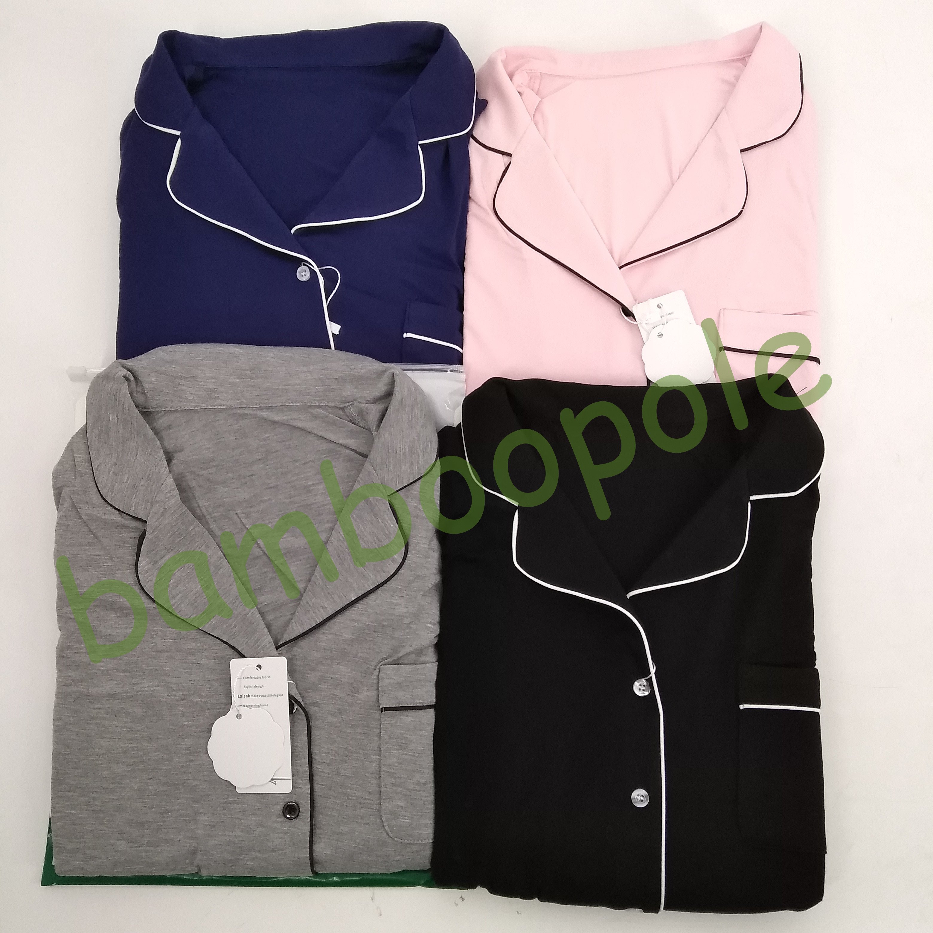 Custom Naturally Breathable Bamboo Women Lounge Two Piece Set Crop Warp Long Sleeve Shirt Loose fit flowing pantleg Pajamas