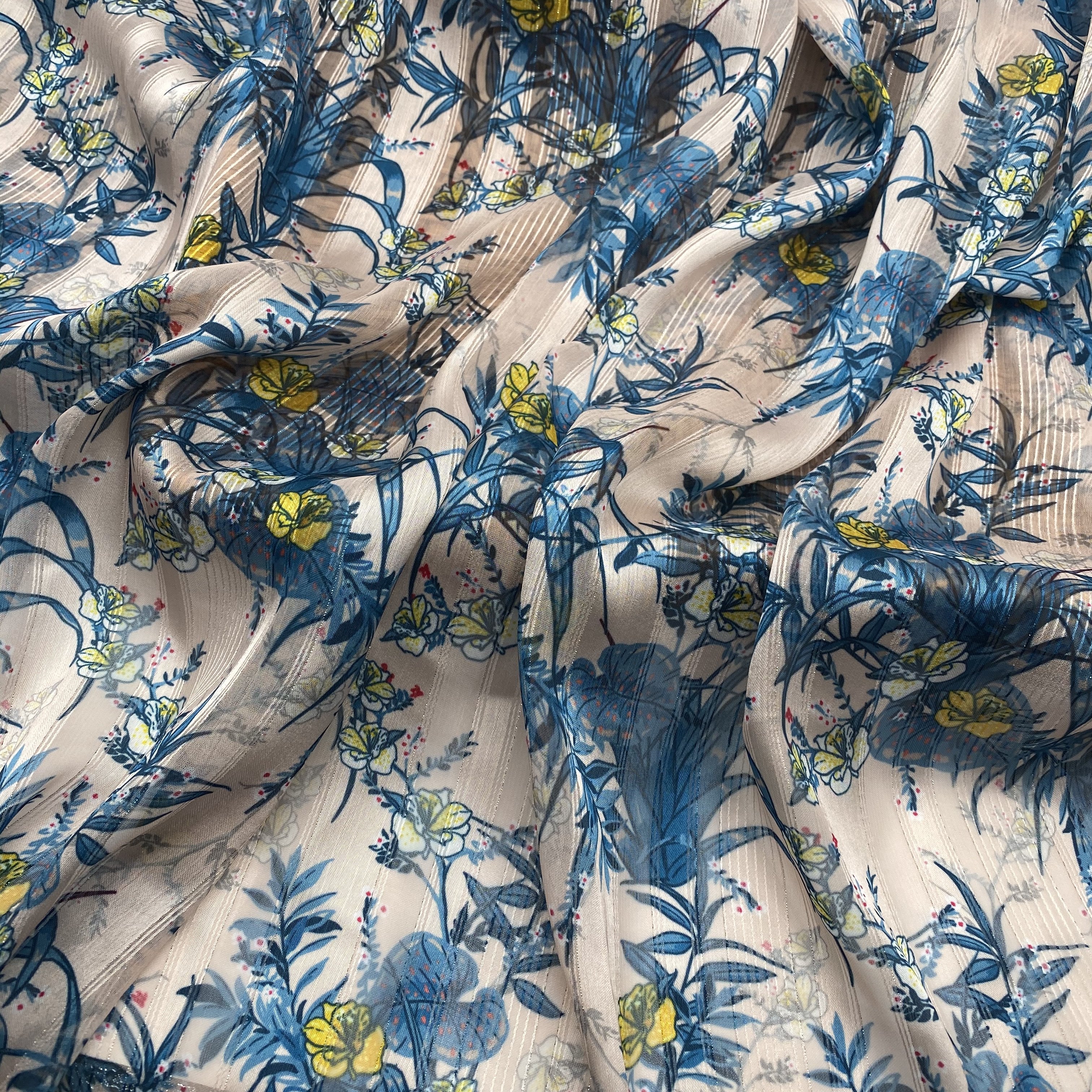 textile suppliers wholesale stripe polyester metallic design chiffon fabric flower digital printing fabric for clothing