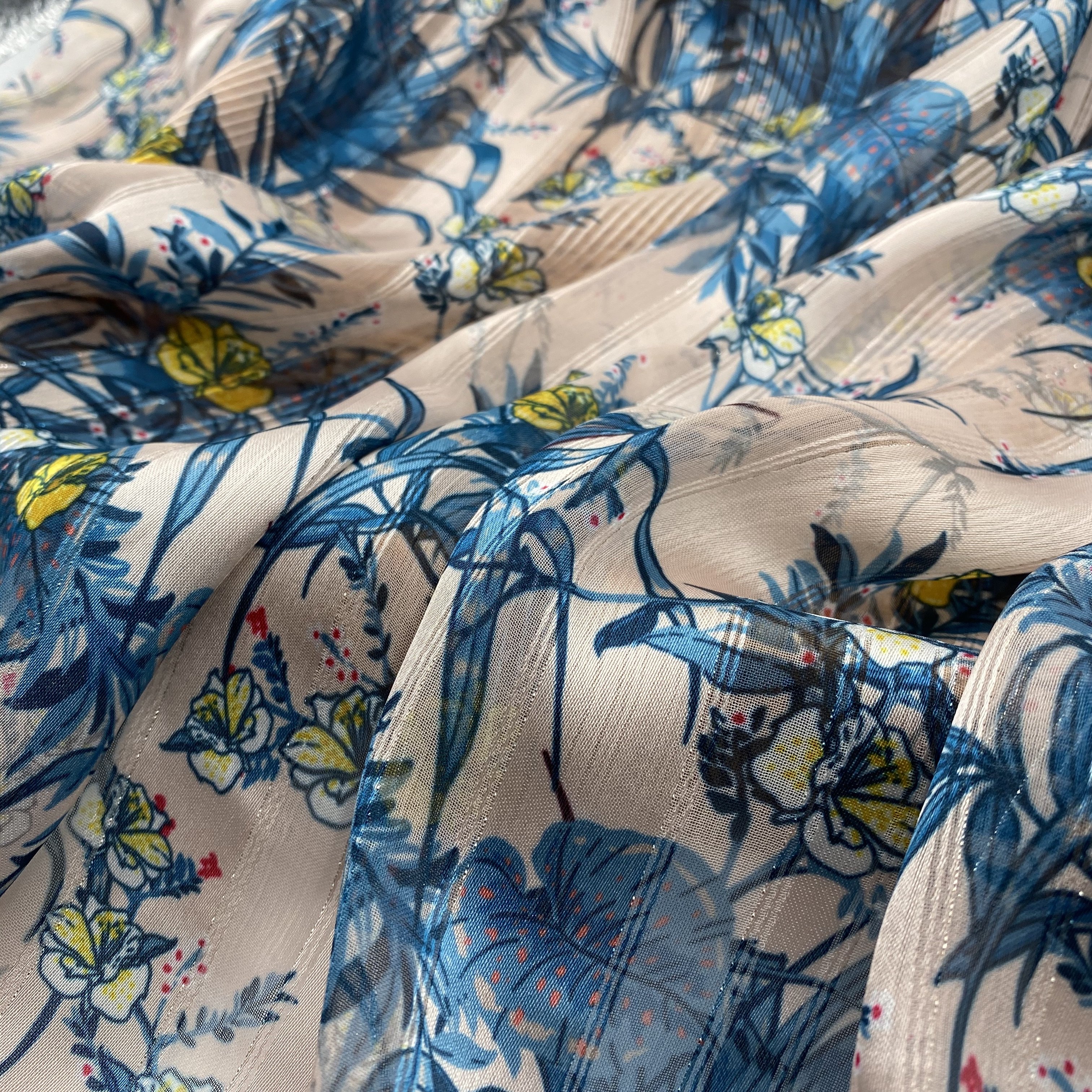textile suppliers wholesale stripe polyester metallic design chiffon fabric flower digital printing fabric for clothing