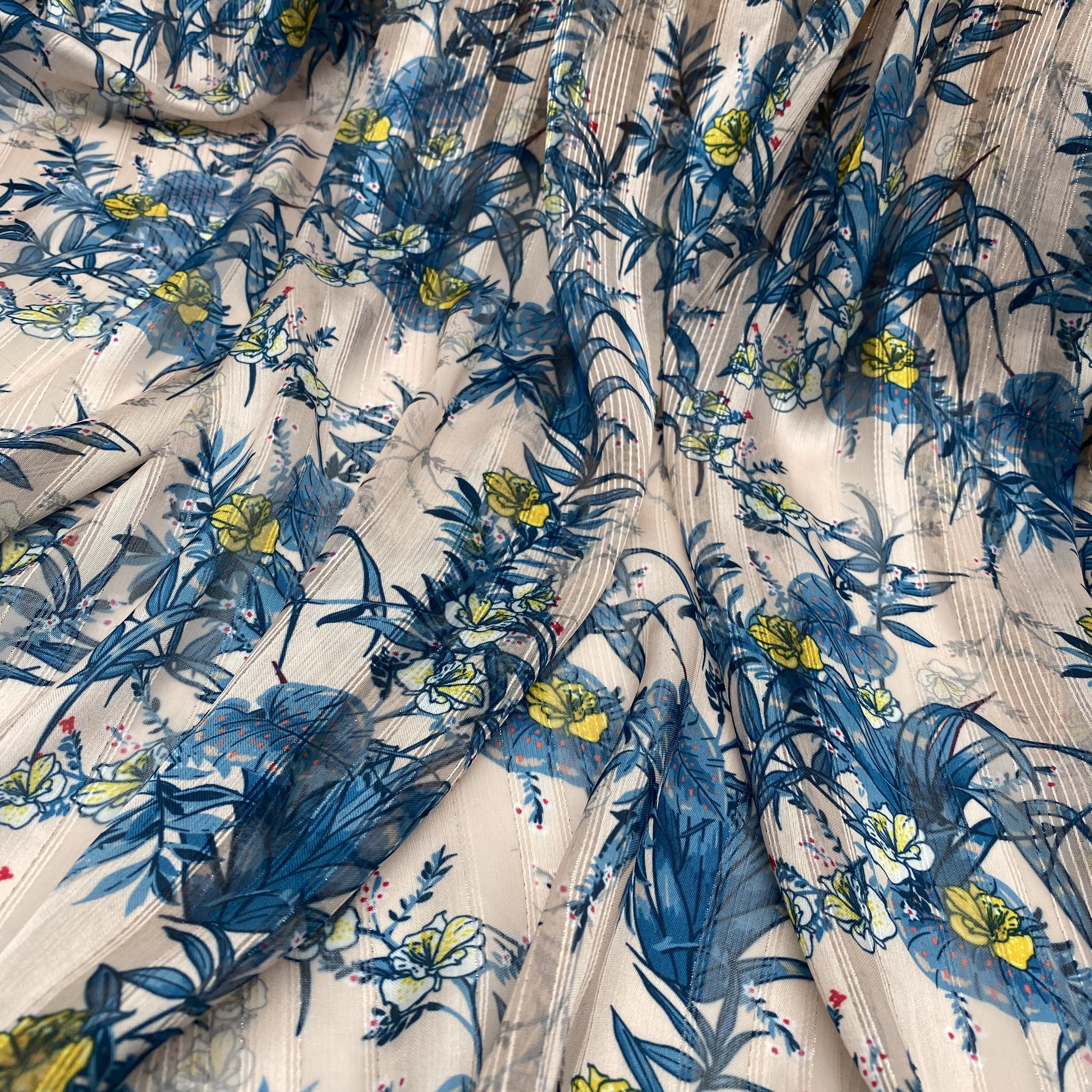 textile suppliers wholesale stripe polyester metallic design chiffon fabric flower digital printing fabric for clothing