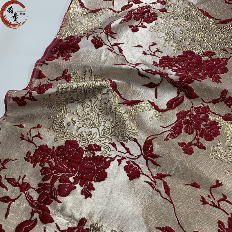 100% Polyester Textured Tinsel Floral Pattern Yarn Dyed Metallic Woven Brocade Jacquard Fabric For Dresses