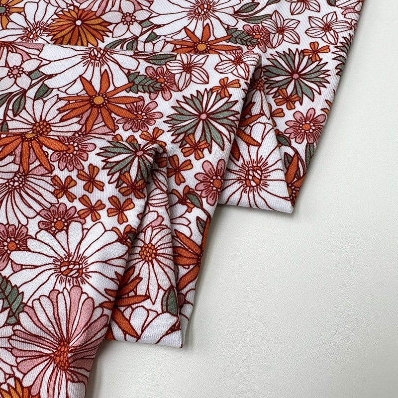 Bamboo 4 Way Spandex 7 OZ Oem&Odm Hand Drawn Blossom Vintage Floral Custom Printed Viscose Jersey Fabric Low MOQ Wholesale