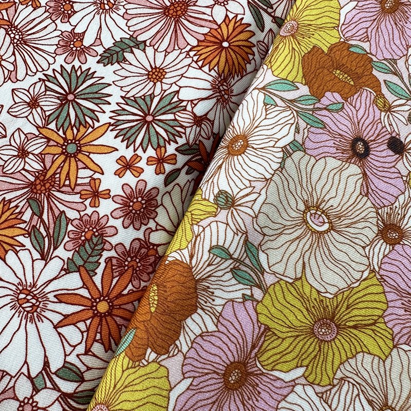 Bamboo 4 Way Spandex 7 OZ Oem&Odm Hand Drawn Blossom Vintage Floral Custom Printed Viscose Jersey Fabric Low MOQ Wholesale