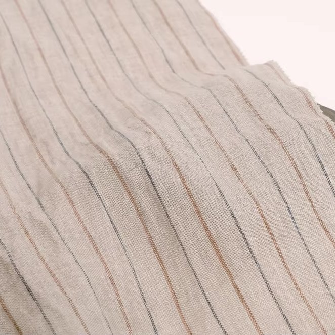 #8509 Sample Order Fashion Woven Striped 100%Linen Fabric Yarn Dyed Washed Pure Linen For Shirt Pants