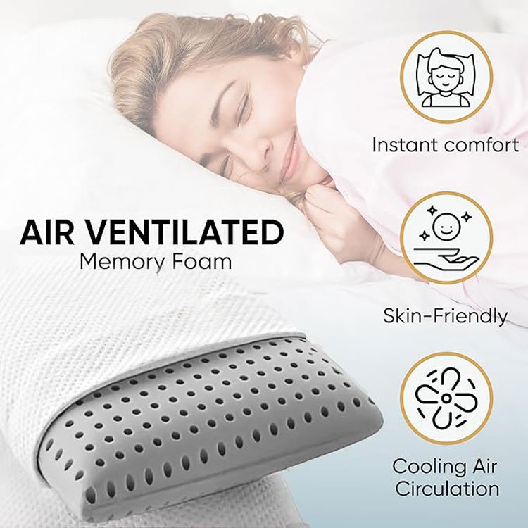 Healthy bamboo charcoal filling breathable air ventilated memory foam bed pillow for sleep