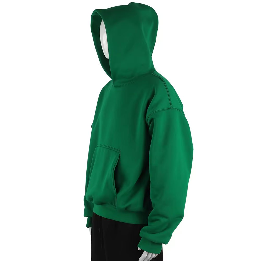 High Quality 100% Cotton Fleece Knitting Custom Logo Men's Oversized Plain Unisex Long Heavyweight Green Color Hoodie Sweatshirt