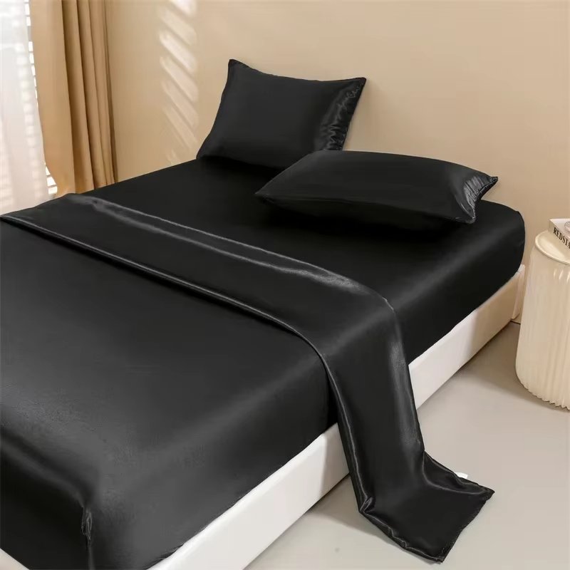 Satin Bed Sheets Silky Bedding Set 1 Deep Pocket Fitted Sheet + 1 Flat Sheet + 2 Pillowcases