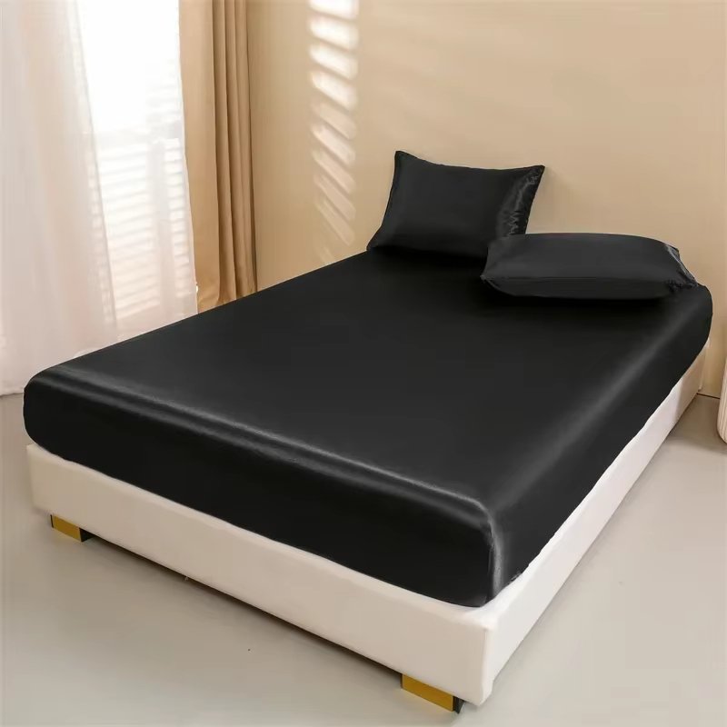Satin Bed Sheets Silky Bedding Set 1 Deep Pocket Fitted Sheet + 1 Flat Sheet + 2 Pillowcases