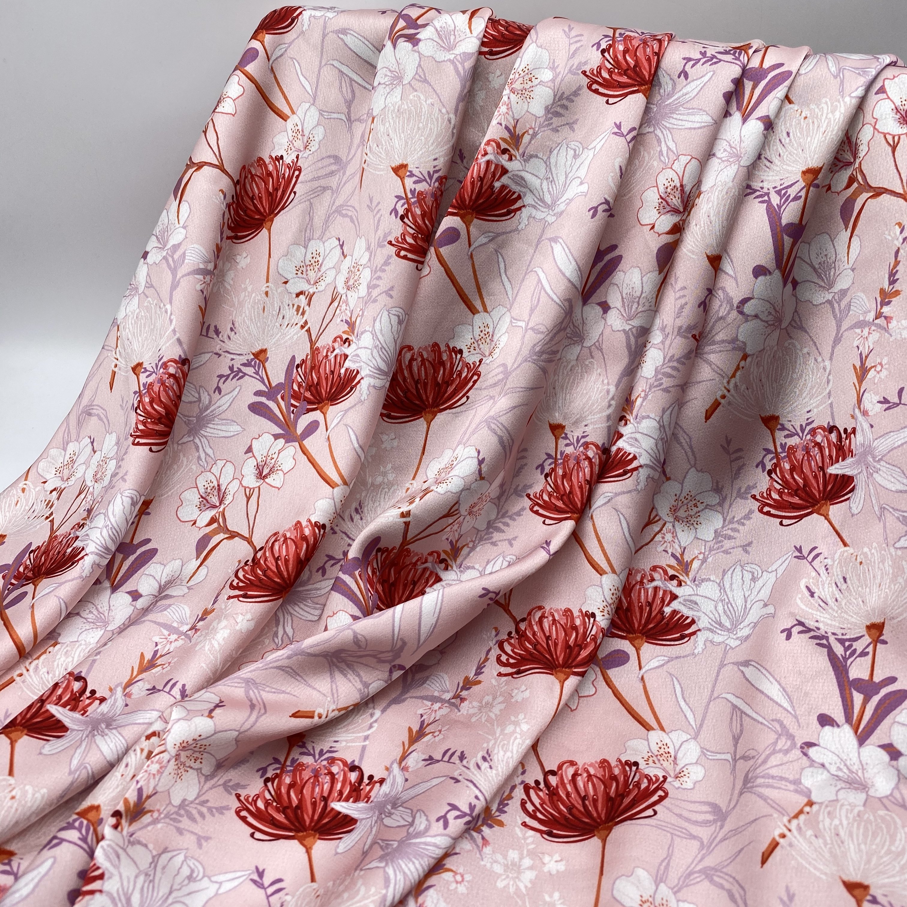 woven textile 100% polyester fabric wholesale new design of large flower digital printing crepe satin fabric for garments dress
