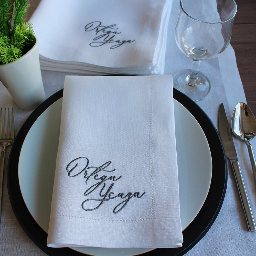 Embroidered patterns Cloth Linen Napkins monogram French luxury flax fabric hemstitch Linen placemat for hotel custom name