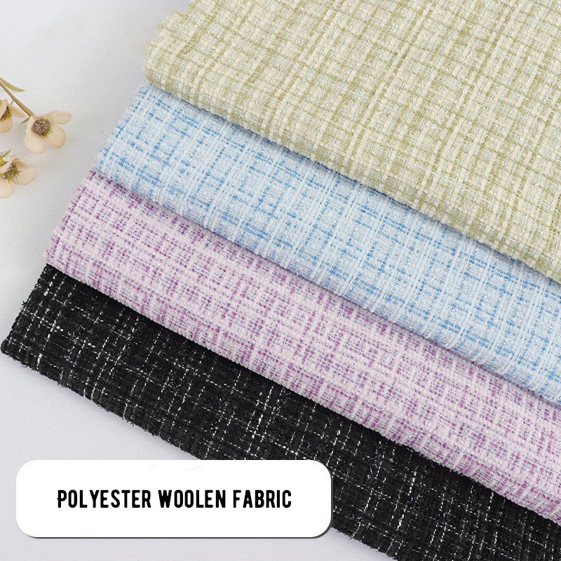 Modern Style Fashionable 300g Polyester Woolen Tweed Plaid Fabric Stretchy Cloth for Girls' Coats Dresses Sofas Curtains Cars