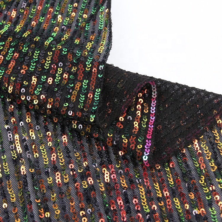 Flexible good moderate adjustment ability stylish felt airy colorful sequin fabric for dress